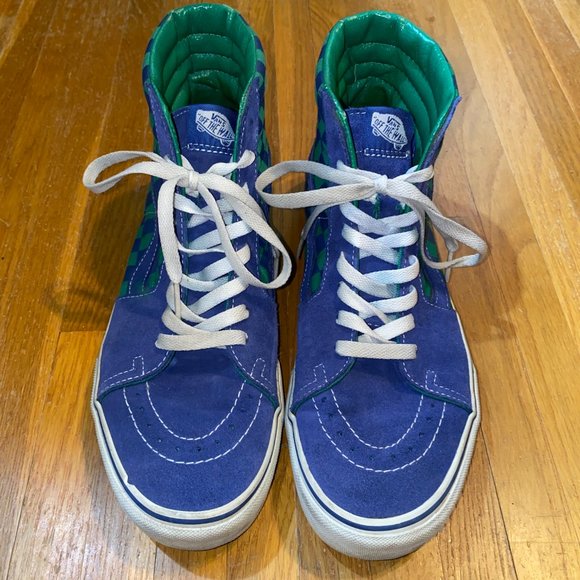 Vans Sk8 Hi Top Blue and Green Checkerboard Pattern Shoe - Picture 6 of 10
